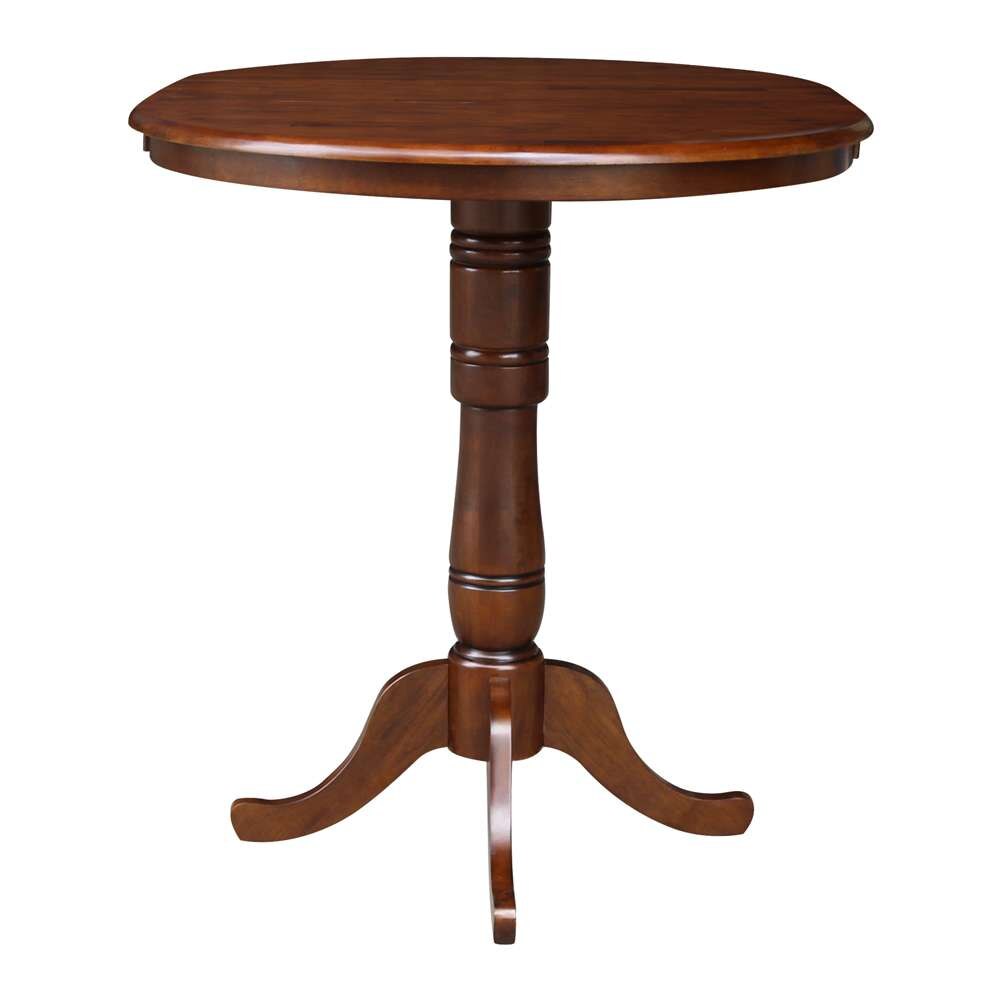 International Concepts (Set of 3 Pcs) - 36in Round Top Ped Ext Table Bar Height with 12in Leaf and 2 RTA San Remo Barstools in Espresso Finish - K581-36RXT-6B-2-S103 veiw 4