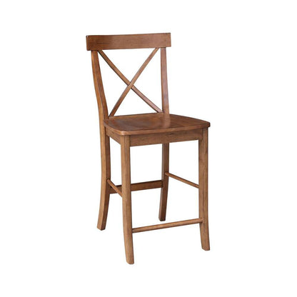 International Concepts (Set of 3 Pcs) - 36in Round Pedestal Gathering Height Table with 2 X-Back Counter Height Stools in Distressed Oak Finish - K42-36RT-6B-S6132-2 veiw 3