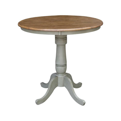 International Concepts (Set of 3 Pcs) - 36in Round Pedestal Gathering Height Table with 2 X-Back Counter Height Stools in Hickory/Stone Finish - K41-36RT-6B-S6132-2 veiw 4