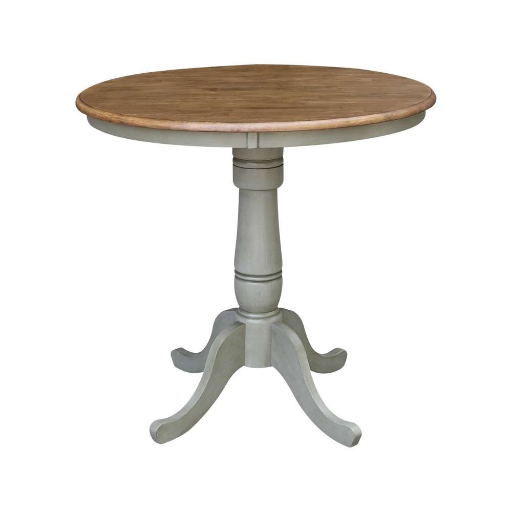 International Concepts (Set of 3 Pcs) - 36in Round Pedestal Gathering Height Table with 2 Emily Counter Height Stools in Hickory/Stone Finish - K41-36RT-6B-S6172-2 veiw 4