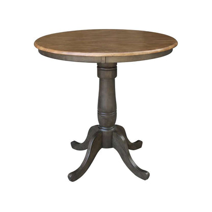 International Concepts (Set of 3 Pcs) - 36in Round Pedestal Gathering Height Table with 2 Emily Counter Height Stools in Hickory/Washed Coal Finish - K45-36RT-6B-S6172-2 veiw 4