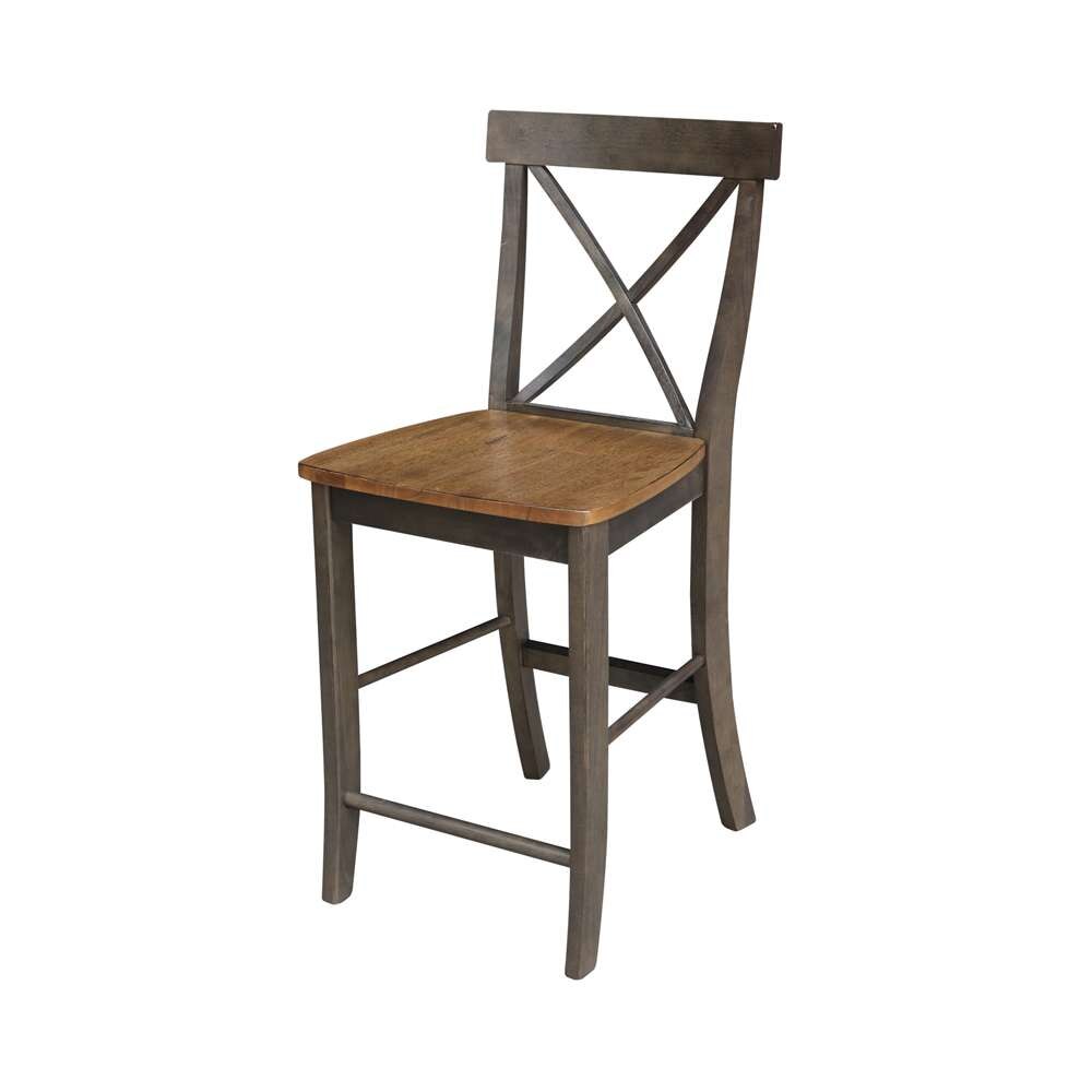 International Concepts (Set of 3 Pcs) - 36in Round Pedestal Gathering Height Table with 2 X-Back Counter Height Stools in Hickory/Washed Coal Finish - K45-36RT-6B-S6132-2 veiw 3