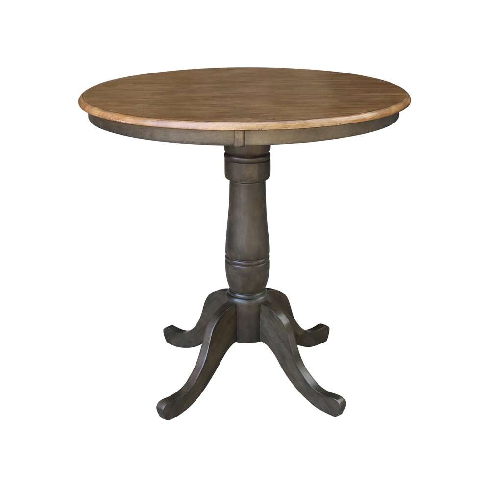 International Concepts (Set of 3 Pcs) - 36in Round Pedestal Gathering Height Table with 2 X-Back Counter Height Stools in Hickory/Washed Coal Finish - K45-36RT-6B-S6132-2 veiw 4