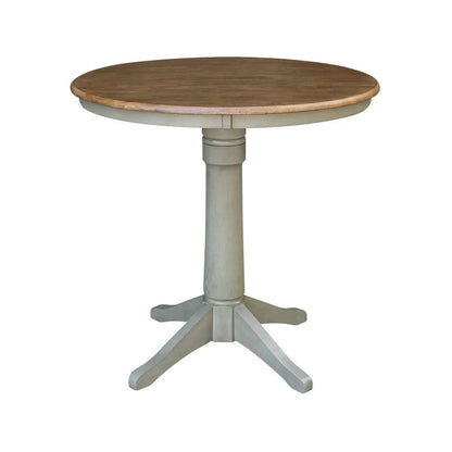 International Concepts (Set of 3 Pcs) - 36in Round Pedestal Gathering Height Table with 2 Emily Counter Height Stools in Hickory/Stone Finish - K41-36RT-27B-S6172-2 veiw 4
