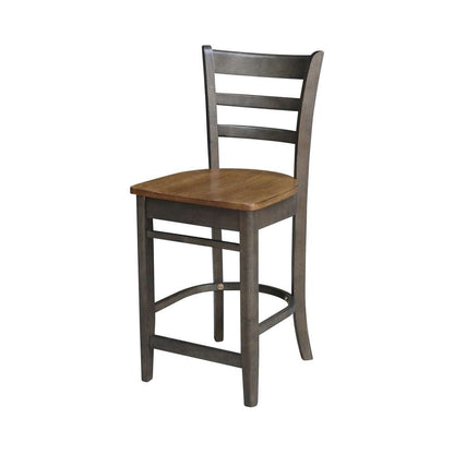 International Concepts (Set of 3 Pcs) - 36in Round Pedestal Gathering Height Table with 2 Emily Counter Height Stools in Hickory/Washed Coal Finish - K45-36RT-27B-S6172-2 veiw 3