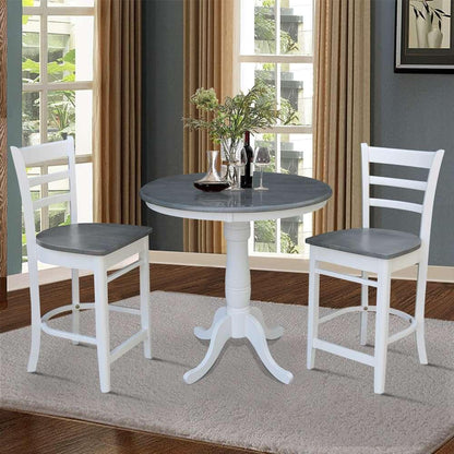 International Concepts (Set of 3 Pcs) - 36in Round Pedestal Gathering Height Table with 2 Emily Counter Height Stools in White/Heather Gray Finish - K05-36RT-6B-S6172-2 veiw 2