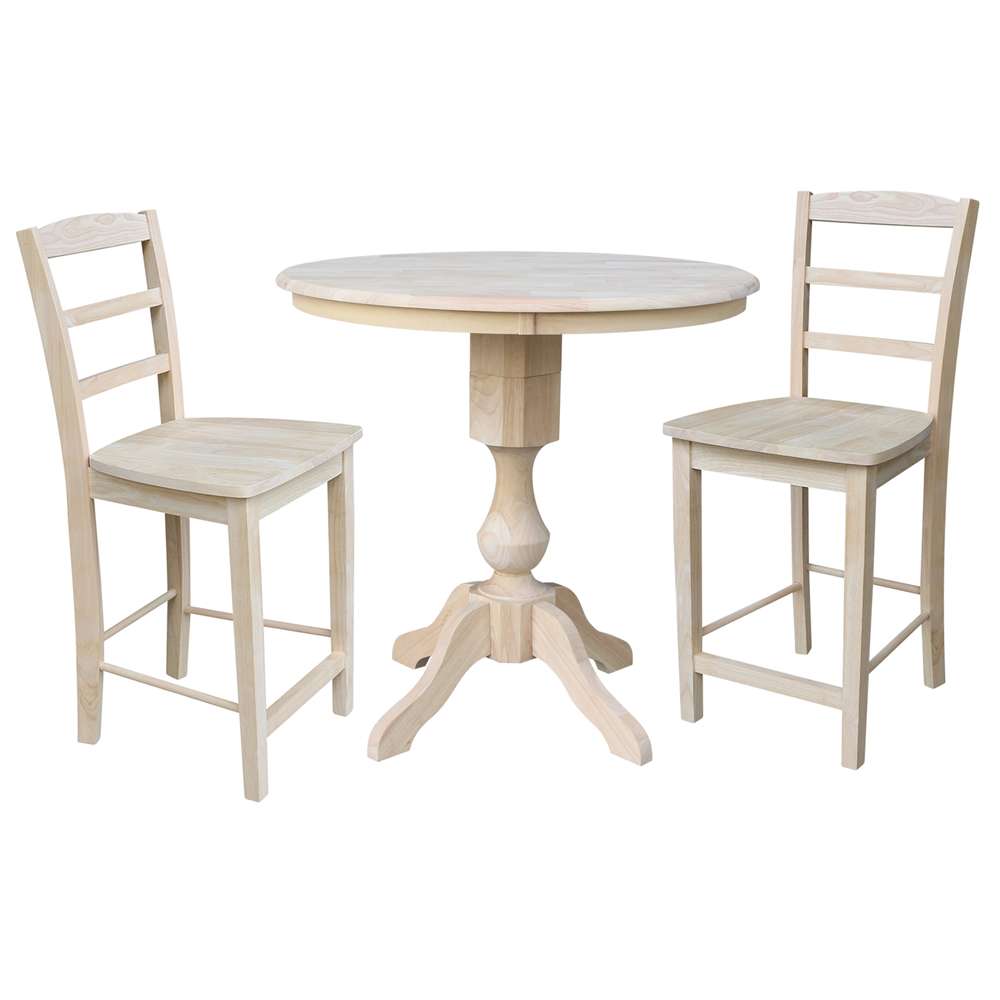 International Concepts (Set of 3 Pcs) - 36in Round Pedestal Gathering Height Table with 2 Madrid Counter Height Stools - K-36RT-11P-S402-2 veiw 1
