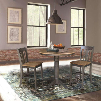 International Concepts (Set of 3 Pcs) - 36in Round Pedestal Gathering Height Table with 2 San Remo Counter Height Stools in Hickory/Washed Coal Finish - K45-36RT-27B-S102-2 veiw 2