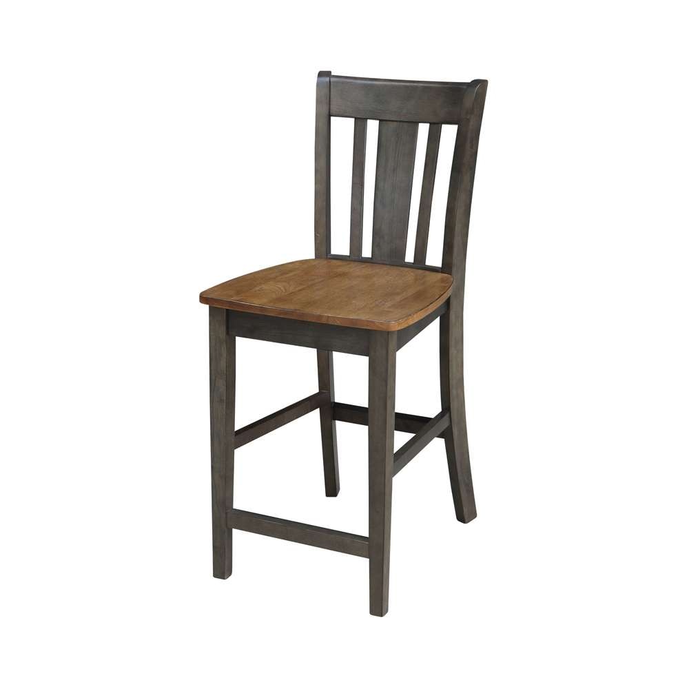 International Concepts (Set of 3 Pcs) - 36in Round Pedestal Gathering Height Table with 2 San Remo Counter Height Stools in Hickory/Washed Coal Finish - K45-36RT-27B-S102-2 veiw 3