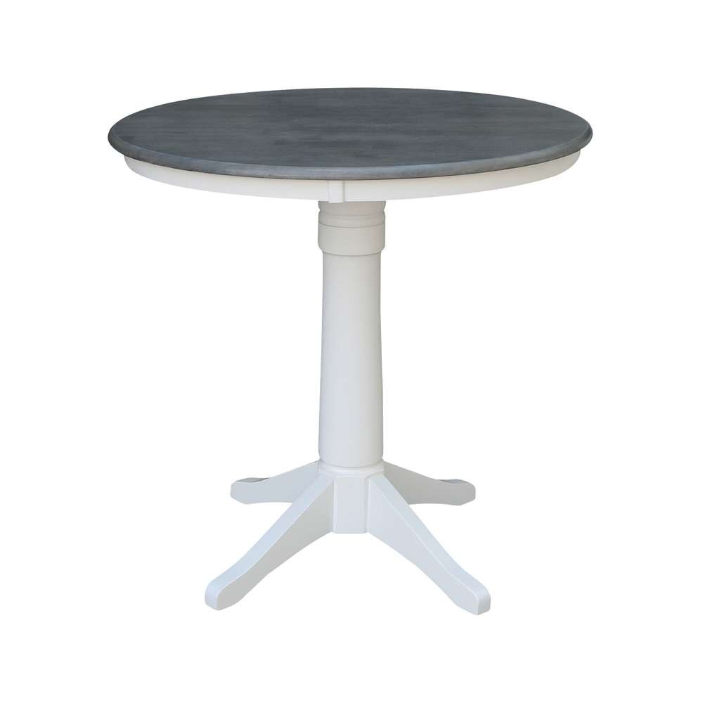 International Concepts (Set of 3 Pcs) - 36in Round Pedestal Gathering Height Table with 2 San Remo Counter Height Stools in White/Heather Gray Finish - K05-36RT-27B-S102-2 veiw 4