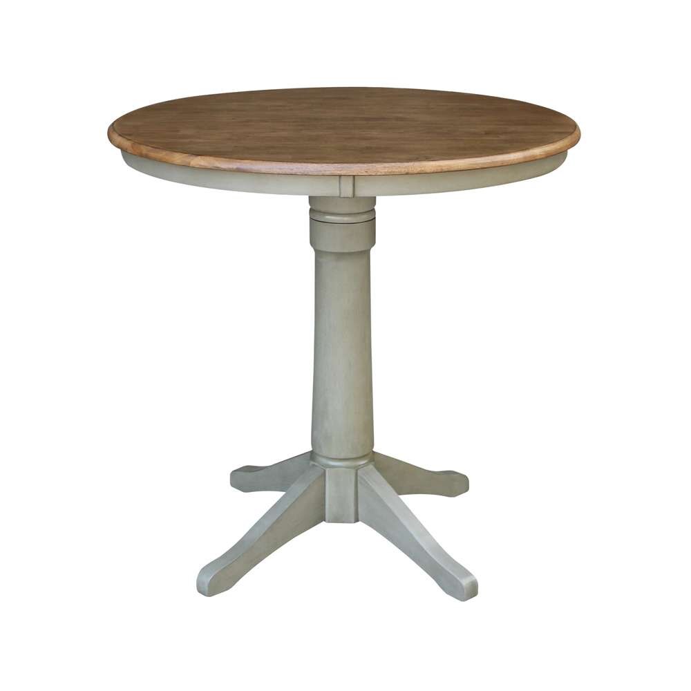 International Concepts (Set of 3 Pcs) - 36in Round Pedestal Gathering Height Table with 2 X-Back Counter Height Stools in Hickory/Stone Finish - K41-36RT-27B-S6132-2 veiw 4
