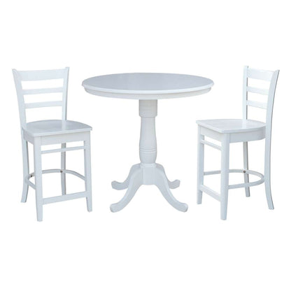 International Concepts (Set of 3 Pcs) - 36in Round Pedestal Gathering Height Table with 2 X-Back Counter Height Stools in White Finish - K08-36RT-6B-17 veiw 1
