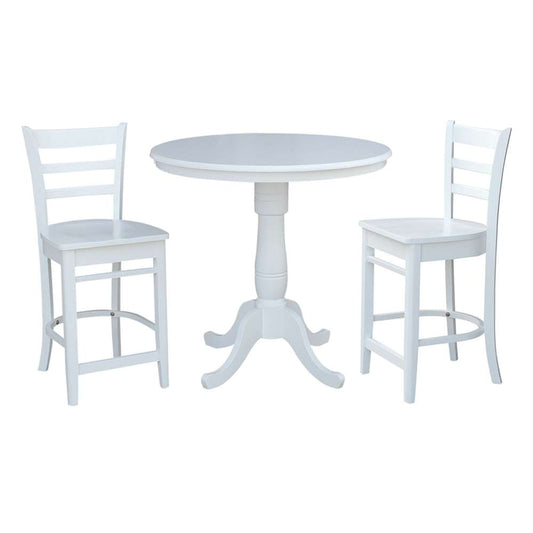 International Concepts (Set of 3 Pcs) - 36in Round Pedestal Gathering Height Table with 2 X-Back Counter Height Stools in White Finish - K08-36RT-6B-17 veiw 1