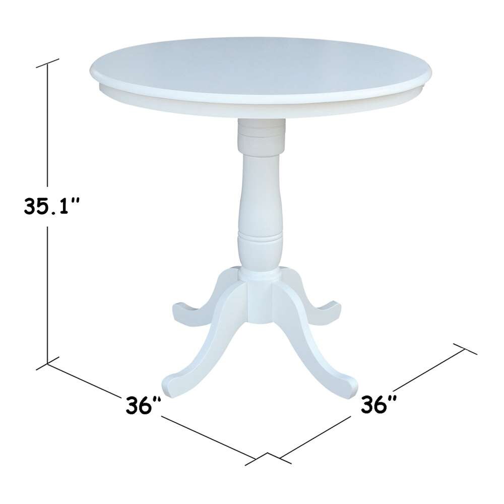 International Concepts (Set of 3 Pcs) - 36in Round Pedestal Gathering Height Table with 2 X-Back Counter Height Stools in White Finish - K08-36RT-6B-17 veiw 2