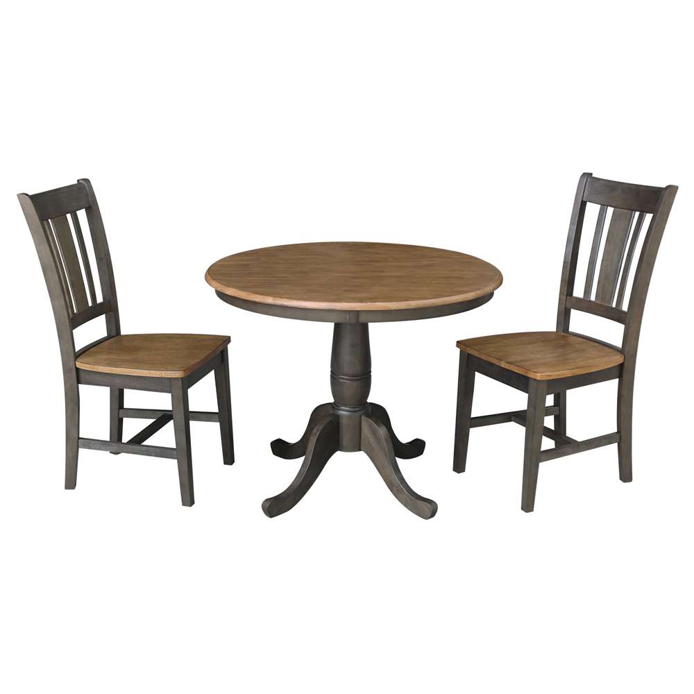 International Concepts (Set of 3 Pcs) -36in Round Top Ped Table with 2 San Remo Chairs in Hickory/Washed Coal Finish - K45-36RT-C10-2 veiw 1