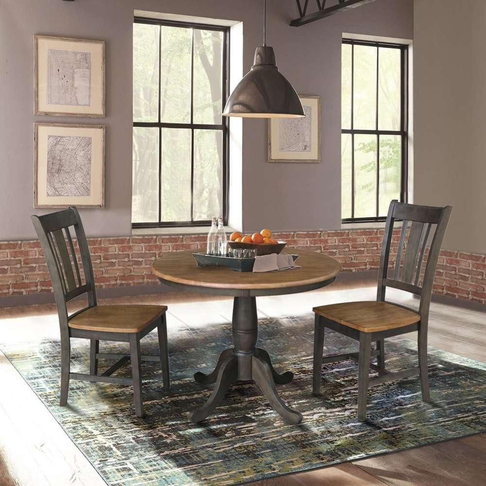 International Concepts (Set of 3 Pcs) -36in Round Top Ped Table with 2 San Remo Chairs in Hickory/Washed Coal Finish - K45-36RT-C10-2 veiw 3