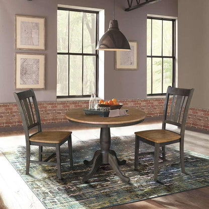 International Concepts (Set of 3 Pcs) -36in Round Top Ped Table with 2 San Remo Chairs in Hickory/Washed Coal Finish - K45-36RT-C10-2 veiw 3
