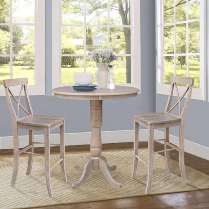 International Concepts (Set of 3 Pcs) - 36in Round Pedestal Bar Height Table with 2 RTA Bar Height Stools in Washed Gray Taupe Finish - K09-36RT-S6133-2 veiw 2