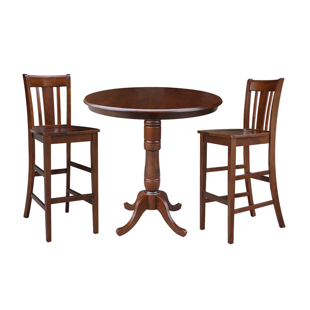 International Concepts (Set of 3 Pcs) - 36in Round Pedestal Bar Height Table with 2 San Remo Bar Height Stools in Espresso Finish - K581-36-6B-2-103 veiw 1