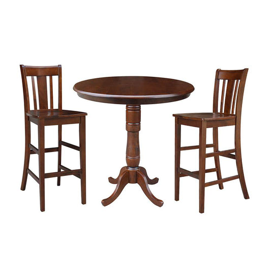 International Concepts (Set of 3 Pcs) - 36in Round Pedestal Bar Height Table with 2 San Remo Bar Height Stools in Espresso Finish - K581-36-6B-2-103 veiw 1