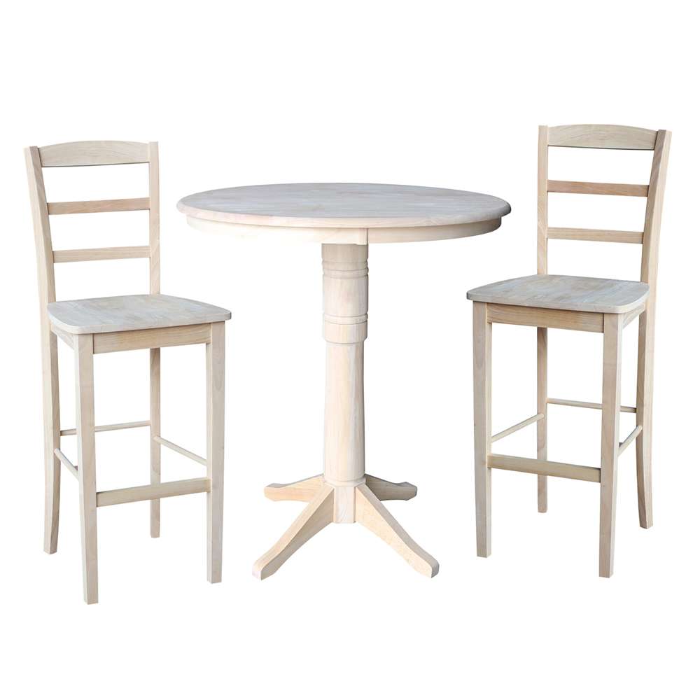 International Concepts (Set of 3 Pcs) - 36in Round Pedestal Bar Height Table with 2 Madrid Bar Height Stools - K-36RT-27B-S403-2 veiw 1