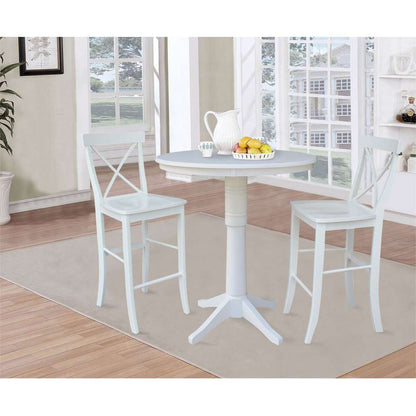 International Concepts (Set of 3 Pcs) - 36in Round Pedestal Bar Height Table with 2 X-Back Bar Height Stools in White Finish - K08-36RT-27B-S6133 veiw 2