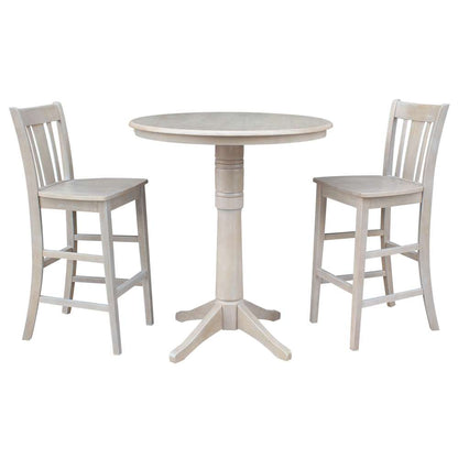 International Concepts (Set of 3 Pcs) - 36in Round Pedestal Bar Height Table with 2 San Remo Bar Height Stools in Washed Gray Taupe Finish - K09-36RT-27B-6B-2-S103-2 veiw 1