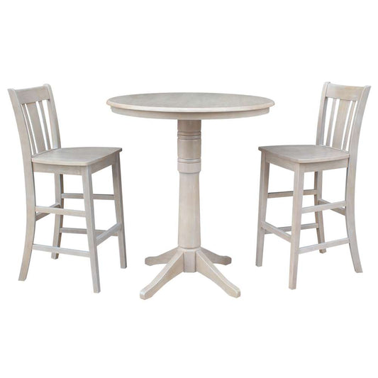 International Concepts (Set of 3 Pcs) - 36in Round Pedestal Bar Height Table with 2 San Remo Bar Height Stools in Washed Gray Taupe Finish - K09-36RT-27B-6B-2-S103-2 veiw 1