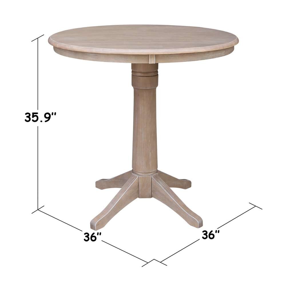 International Concepts (Set of 3 Pcs) - 36in Round Pedestal Bar Height Table with 2 San Remo Bar Height Stools in Washed Gray Taupe Finish - K09-36RT-27B-6B-2-S103-2 veiw 2