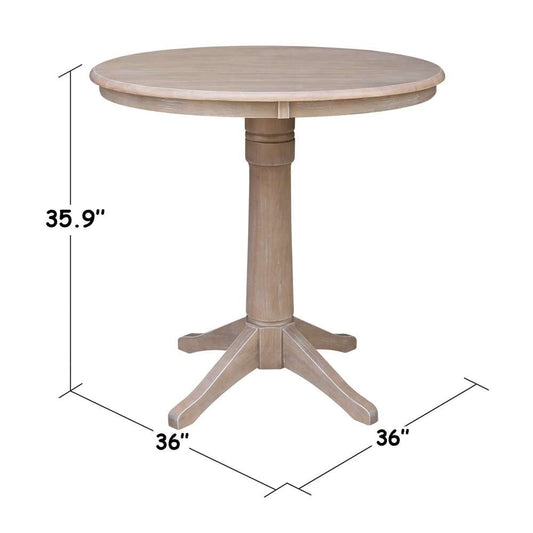 International Concepts (Set of 3 Pcs) - 36in Round Pedestal Bar Height Table with 2 San Remo Bar Height Stools in Washed Gray Taupe Finish - K09-36RT-27B-6B-2-S103-2 veiw 2