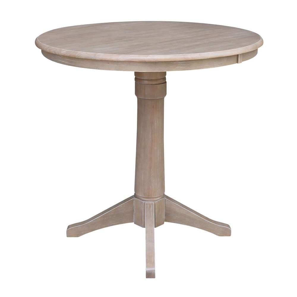 International Concepts (Set of 3 Pcs) - 36in Round Pedestal Bar Height Table with 2 San Remo Bar Height Stools in Washed Gray Taupe Finish - K09-36RT-27B-6B-2-S103-2 veiw 3