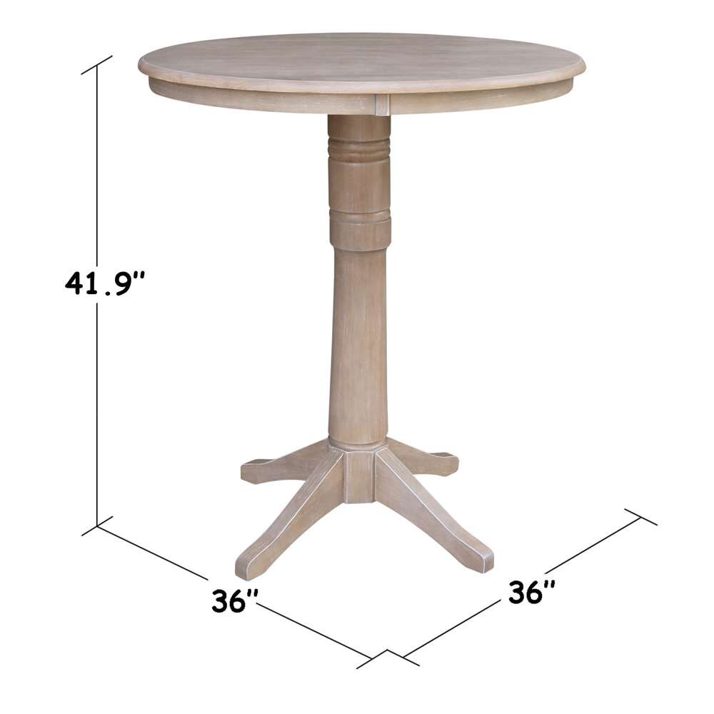 International Concepts (Set of 3 Pcs) - 36in Round Pedestal Bar Height Table with 2 San Remo Bar Height Stools in Washed Gray Taupe Finish - K09-36RT-27B-6B-2-S103-2 veiw 5