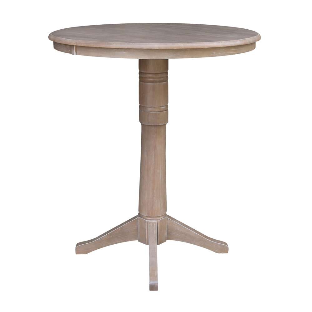 International Concepts (Set of 3 Pcs) - 36in Round Pedestal Bar Height Table with 2 San Remo Bar Height Stools in Washed Gray Taupe Finish - K09-36RT-27B-6B-2-S103-2 veiw 6