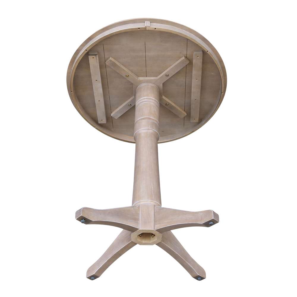 International Concepts (Set of 3 Pcs) - 36in Round Pedestal Bar Height Table with 2 San Remo Bar Height Stools in Washed Gray Taupe Finish - K09-36RT-27B-6B-2-S103-2 veiw 7