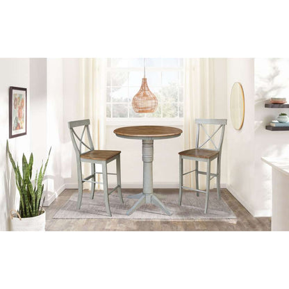 International Concepts (Set of 3 Pcs) - 36in Round Pedestal Bar Height Table with 2 X-Back Bar Height Stools in Hickory/Stone Finish - K41-36RT-27B-S6133-2 veiw 2