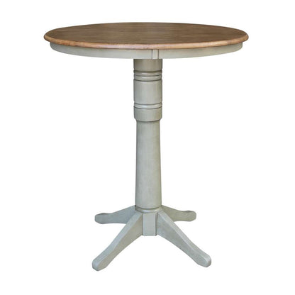 International Concepts (Set of 3 Pcs) - 36in Round Pedestal Bar Height Table with 2 X-Back Bar Height Stools in Hickory/Stone Finish - K41-36RT-27B-S6133-2 veiw 4