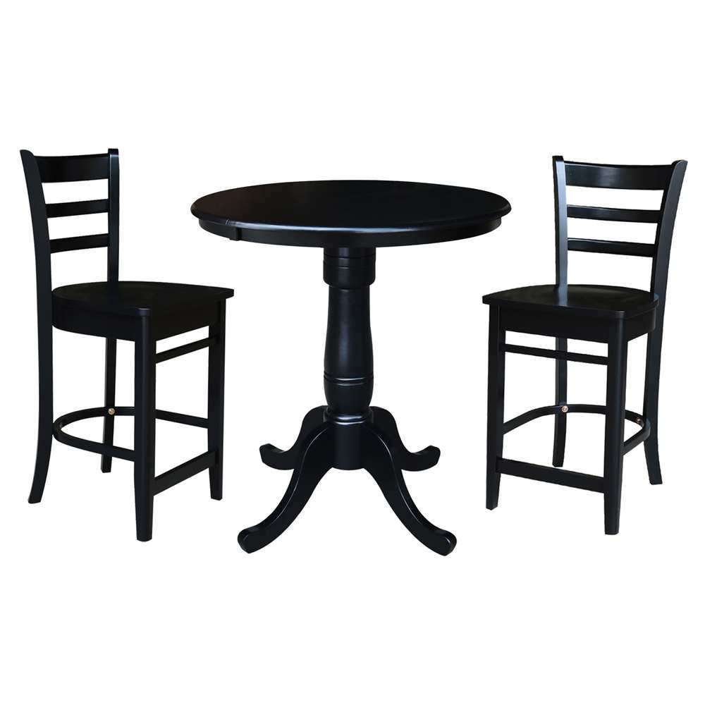 International Concepts (Set of 3 Pcs) - 36in Round Pedestal Counter Height Table with 2 Counter Height Stools in Black Finish - K46-36RT-S6172-2 veiw 1