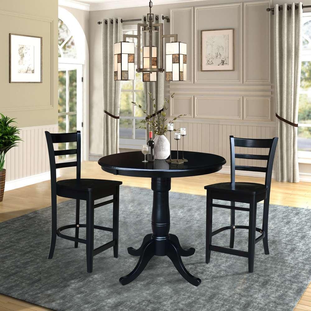 International Concepts (Set of 3 Pcs) - 36in Round Pedestal Counter Height Table with 2 Counter Height Stools in Black Finish - K46-36RT-S6172-2 veiw 2