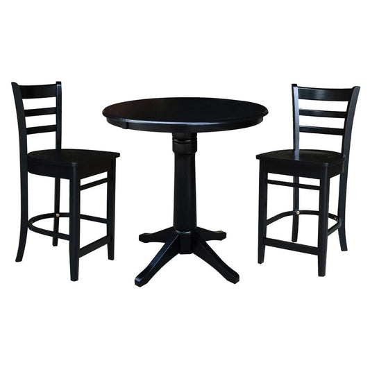 International Concepts (Set of 3 Pcs) - 36in Round Pedestal Gathering Height Table with 2 Counter Height Stools in Black Finish - K46-36RT-27B-S6172-2 veiw 1