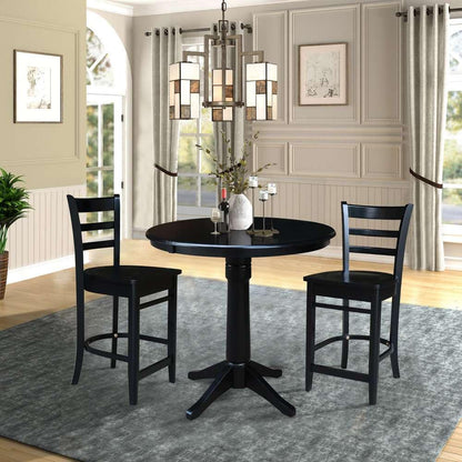 International Concepts (Set of 3 Pcs) - 36in Round Pedestal Gathering Height Table with 2 Counter Height Stools in Black Finish - K46-36RT-27B-S6172-2 veiw 2