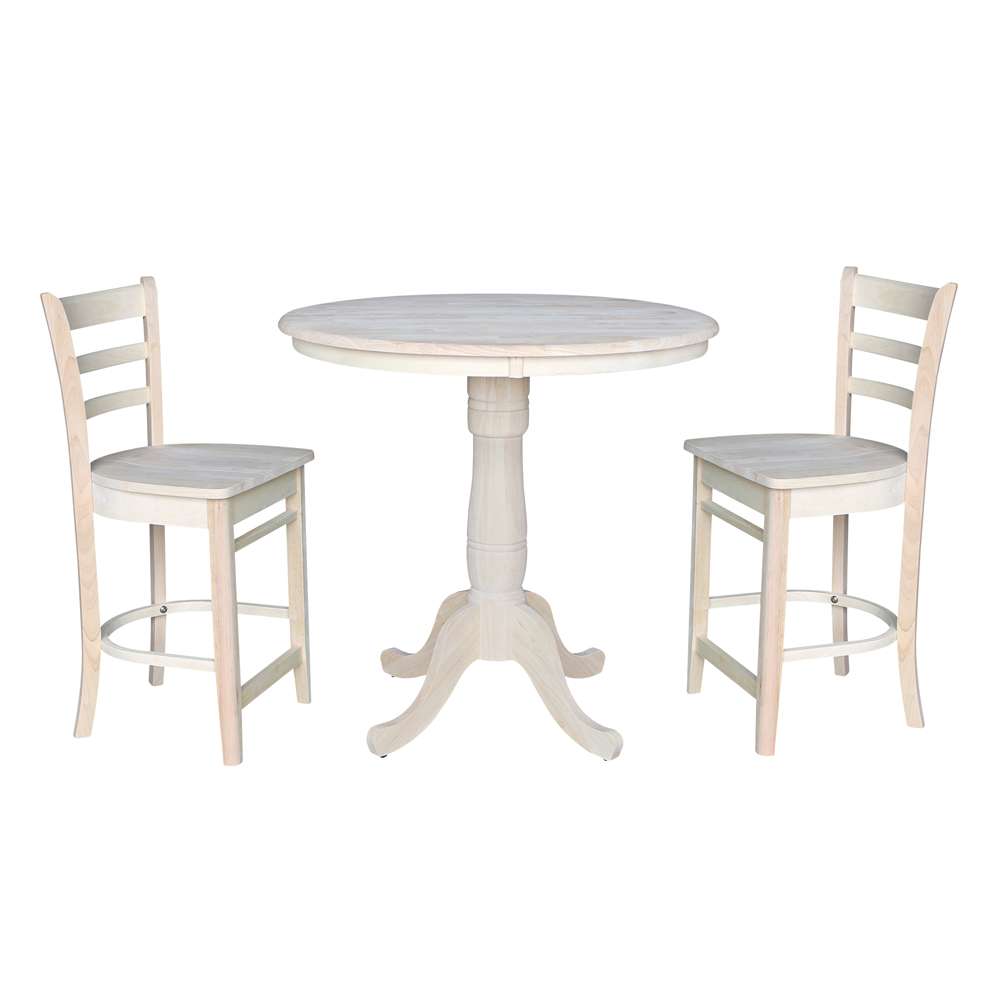 International Concepts (Set of 3 Pcs) - 36in Round Pedestal Gathering Height Table with 2 Counter Height Stools - K-36RT-6B-S6172-2 veiw 1