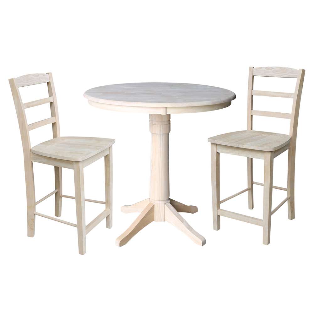 International Concepts (Set of 3 Pcs) - 36in Round Pedestal Gathering Height Table with 2 Madrid Counter Height Stools - K-36RT-27B-S402-2 veiw 1