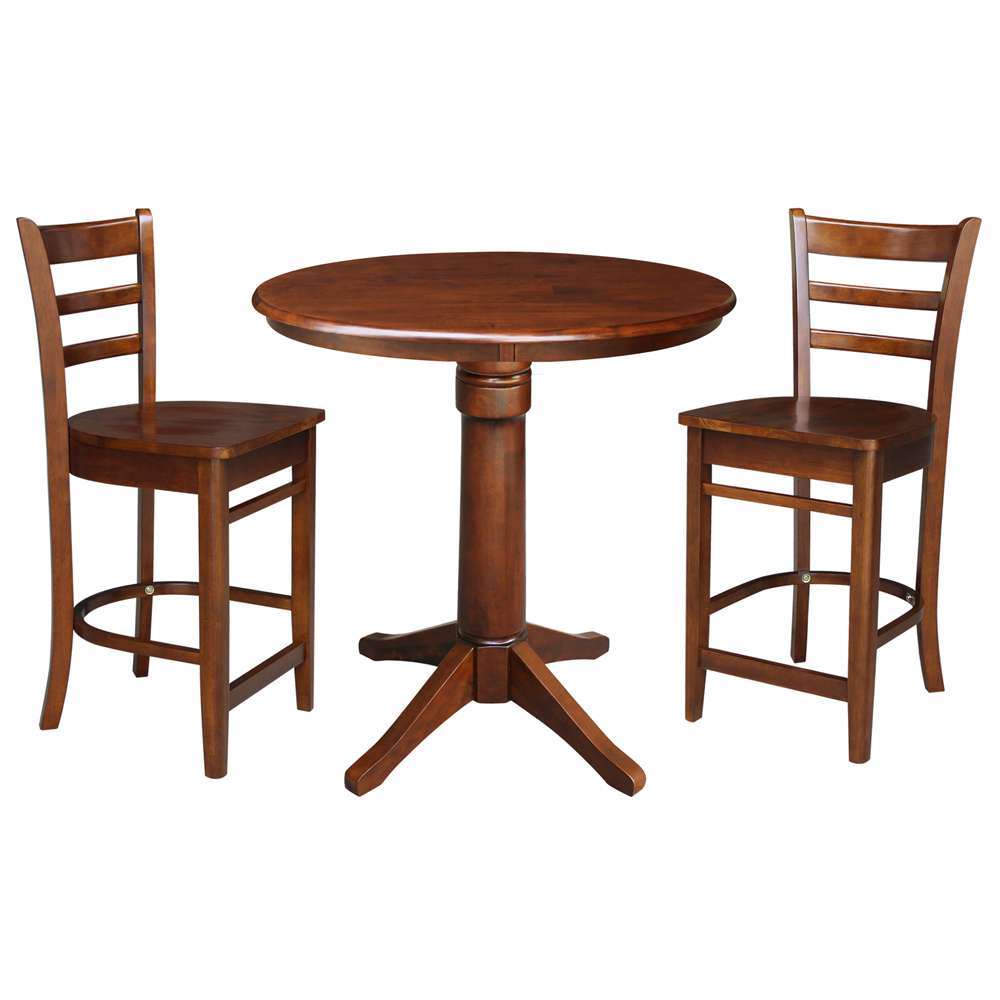 International Concepts (Set of 3 Pcs) - 36in Round Pedestal Table with 2 RTA Counter Height Stools in Espresso Finish - K581-36RT-27-S6172-2 veiw 1