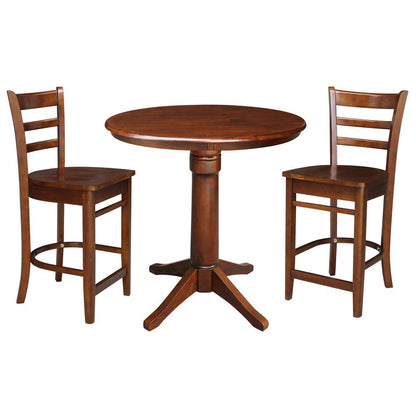 International Concepts (Set of 3 Pcs) - 36in Round Pedestal Table with 2 RTA Counter Height Stools in Espresso Finish - K581-36RT-27-S6172-2 veiw 1