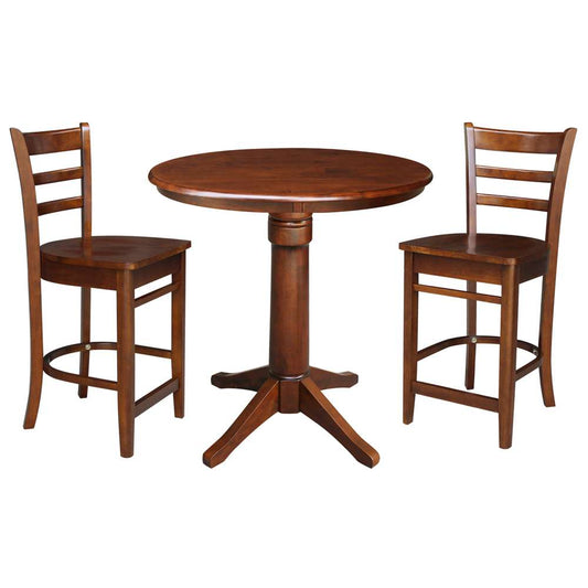 International Concepts (Set of 3 Pcs) - 36in Round Pedestal Table with 2 RTA Counter Height Stools in Espresso Finish - K581-36RT-27-S6172-2 veiw 1