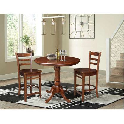 International Concepts (Set of 3 Pcs) - 36in Round Pedestal Table with 2 RTA Counter Height Stools in Espresso Finish - K581-36RT-S6172-2 veiw 2