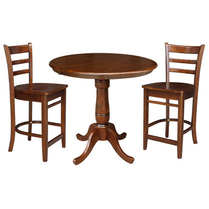 International Concepts (Set of 3 Pcs) - 36in Round Top Ped Ext Table and 2 RTA Counter Height Stools in Espresso Finish - K581-36RXT-S6172-2 veiw 1