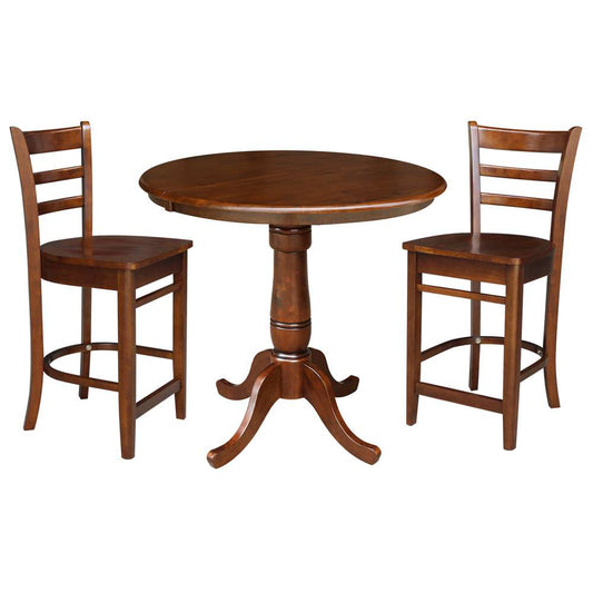International Concepts (Set of 3 Pcs) - 36in Round Top Ped Ext Table and 2 RTA Counter Height Stools in Espresso Finish - K581-36RXT-S6172-2 veiw 1