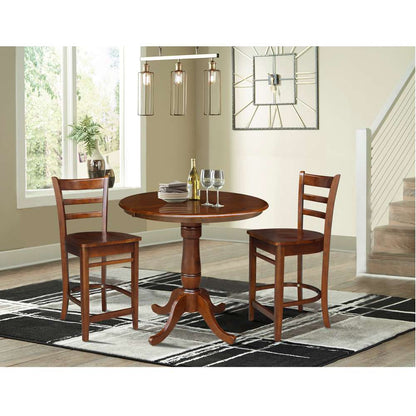 International Concepts (Set of 3 Pcs) - 36in Round Top Ped Ext Table and 2 RTA Counter Height Stools in Espresso Finish - K581-36RXT-S6172-2 veiw 2