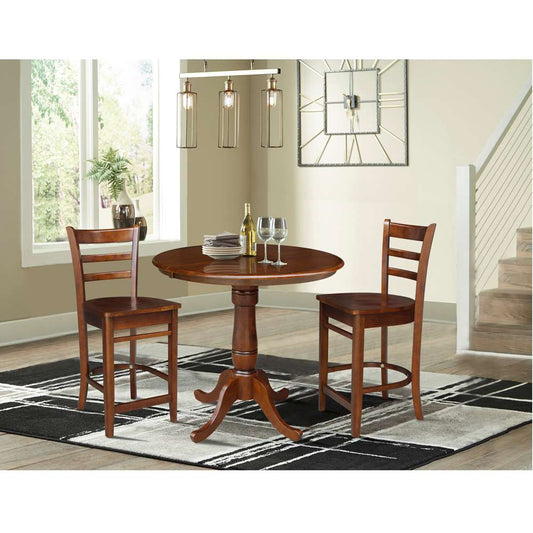 International Concepts (Set of 3 Pcs) - 36in Round Top Ped Ext Table and 2 RTA Counter Height Stools in Espresso Finish - K581-36RXT-S6172-2 veiw 2
